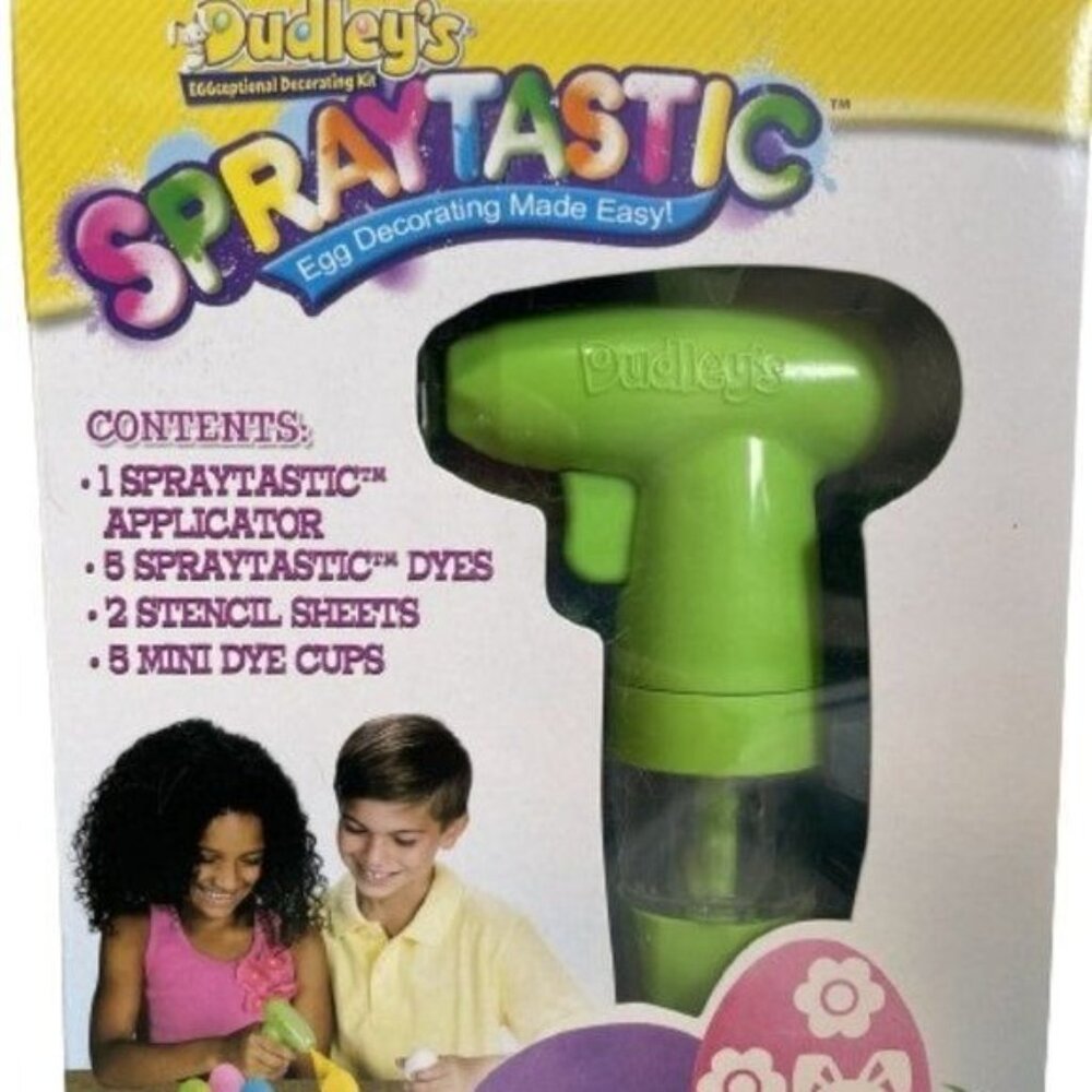 Easter Dudleys Spraytastic Egg Decorating Kit Applicator Dyes Stencils NEW